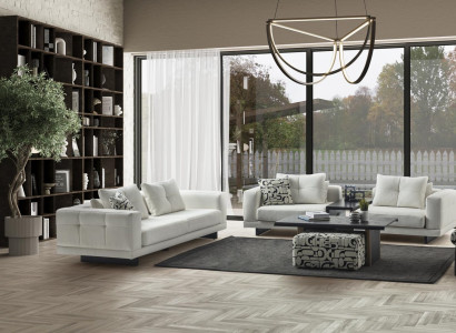 Weiße Textil-Polster-Sofasatz aus Holz für modernes Wohnzimmer