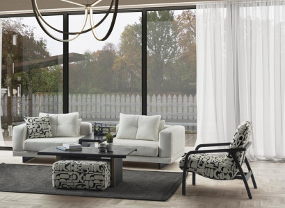 Weißes Wohnzimmer Set mit Sofa und Sessel aus Holz modern und elegant