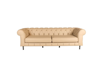 Beiger Chesterfield 3-Sitzer Luxuriöse Ledercouch Wohnzimmer Sofa