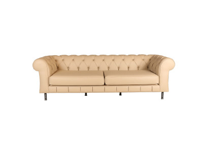 Beiger Chesterfield 3-Sitzer Luxuriöse Ledercouch Wohnzimmer Sofa