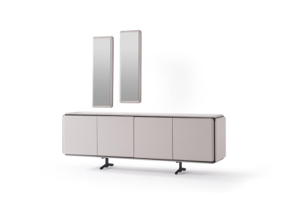 Elegantes Beiges Holz- und Glasmöbelset mit Sideboard und Spiegel