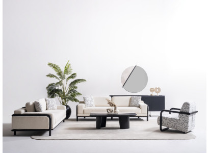 Moderner Wohnzimmer Set aus Holz in Beige mit Sofa, Couchtisch