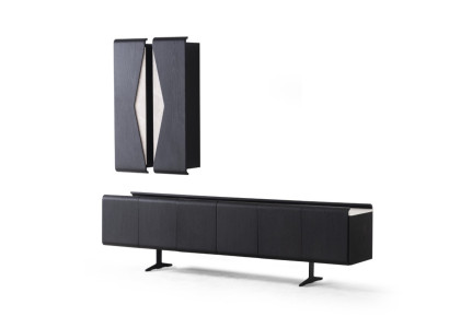 Schwarzes Wohnzimmer Set mit Wandschrank und TV-Lowboard aus Holz