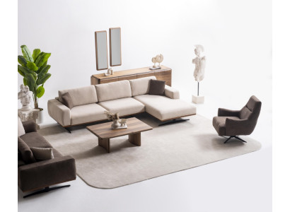 Moderner brauner Textil-Ecksofa mit Sessel im stilvollen Design