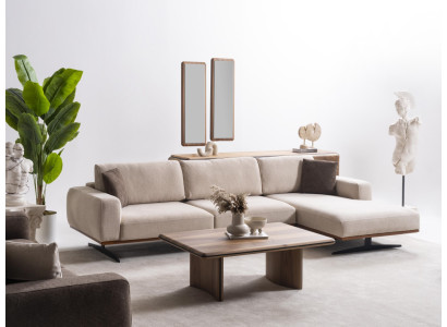 Elegantes beiges L-Form Ecksofa aus Textil für modernes Wohnzimmer