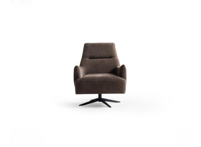 Moderner brauner Stoffsessel mit Holzrahmen, stilvolles Design