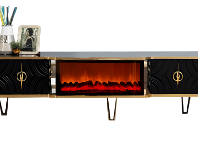 Anspruchsvoller TV-Schrank mit modernem Kamineffekt und geräumigen Fächern