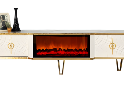 TV-Möbel mit Kaminfunktion und eleganter Beleuchtung für das Wohnzimmer