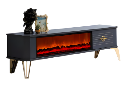 Exklusiver TV-Schrank mit goldenen Details Schublade mit Metallgriff und Kamin
