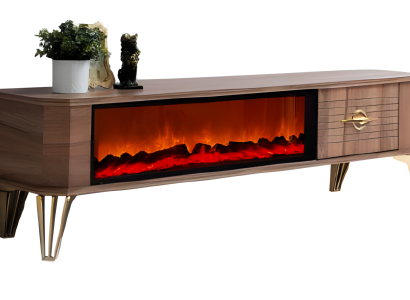 TV-Möbel mit Kamin und eleganten Beinen – ein moderner Akzent im Interieur