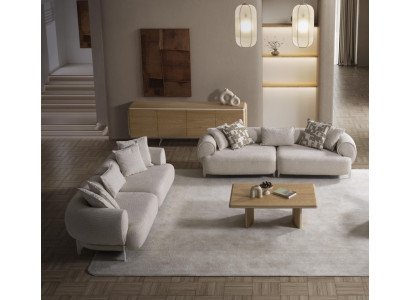 Beige Textil-Sofaset mit Holzrahmen modern und stilvoll