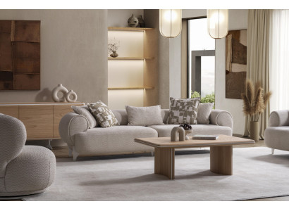 Beige Wohnzimmer Set aus Holz mit Sofa und Couchtisch modern