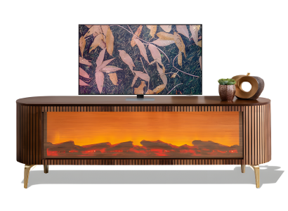 TV-Lowboard mit geriffelter Oberfläche, Bluetooth-Kamin und Farbwechsel