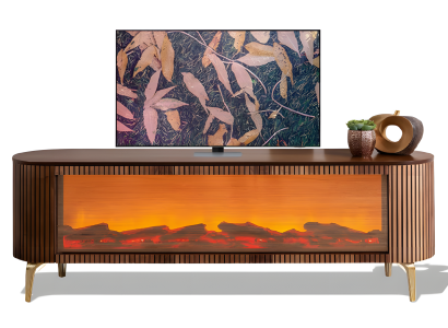 TV-Lowboard mit geriffelter Oberfläche, Bluetooth-Kamin und Farbwechsel