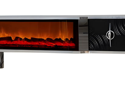 Wohnzimmer-Highlight: TV-Board mit Kaminfunktion, LED und Metallgriff