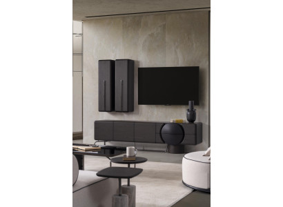 Schwarzes Wohnzimmer Set aus Holz mit Wandschrank und TV-Lowboard