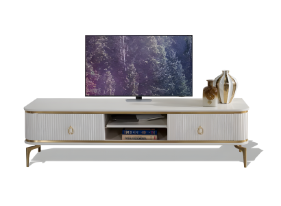 TV-Lowboard mit geriffelten Fronten, zwei Schubladen und offenem Regal