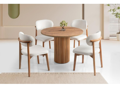 Stilvoller Holztisch mit zylindrischem Bein und natürlicher Maserung