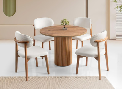 Stilvoller Holztisch mit zylindrischem Bein und natürlicher Maserung