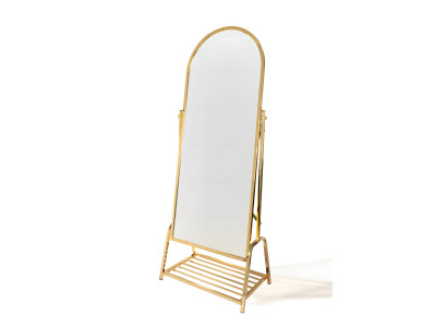 Stilvoller, großformatiger Spiegel mit goldfarbenem Regal und Metallrahmen