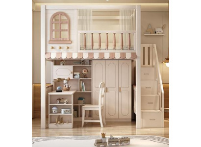 Etagenbett Bett Schreibtisch +Schrank Multifunktion Hochbett Kinderhochbett