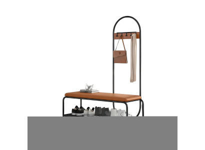 Moderne Flurbank mit schwarzem Metallgestell, Stauraum und Kleiderhaken