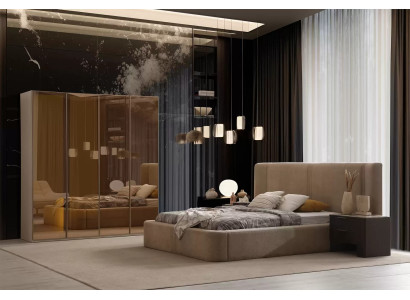 Robuste Schlafzimmer Garnitur Designer Bett Holzschrank Nachttische