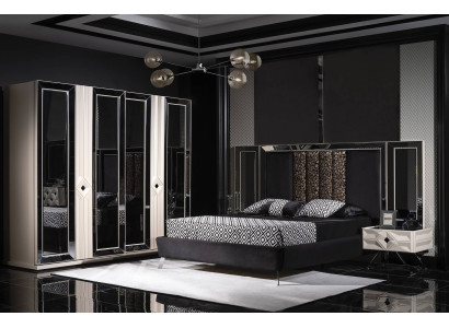 Design Komplett Möbel Moderne Schlafzimmer Bett 2x Nachttische Kleiderschrank