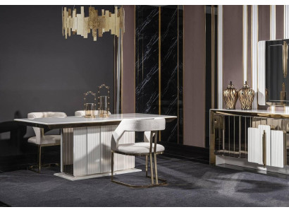 Modern Einrichtung Weiß Set Möbel Esstisch 4х Stühle Design Hochwertig Möbel