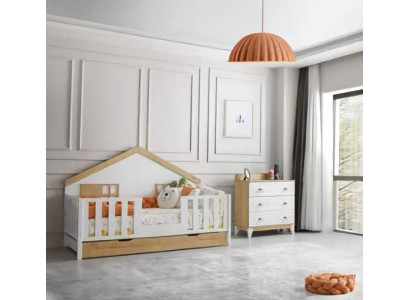 Modernes Montessori Hausbett mit Kommode Stilvolles Design für Kinderzimmer