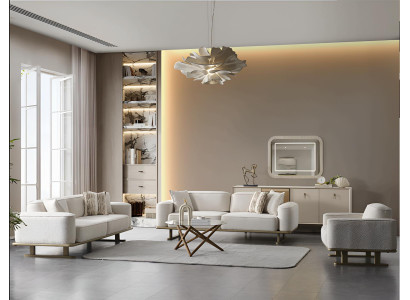 Weiße Wohnzimmer Polstergarnitur Stilvolle 2x 3-Sitzer Sofas Sessel