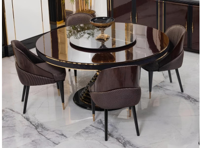 Schwarz-Braune Essgarnitur Designer Rundtisch 4x Edle Polsterstühle