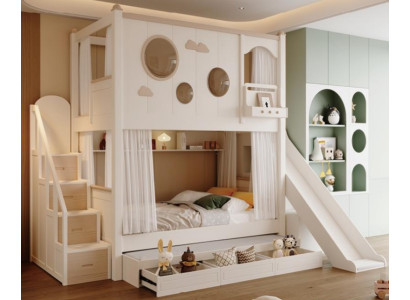 Weißes Etagenbett aus Holz Doppelstockbett Stockbett Kinderbett Jugendbett