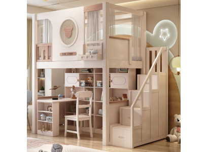 Kinderbett Jugendbett Etagenbett Hochbett Stockbett weiß Holz mit Schreibtisch