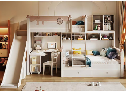 Weißes Etagenbett Doppelstockbett Stockbett Kinderbett Jugendbett mit Rutsche