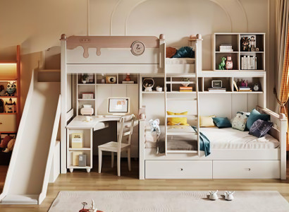 Weißes Etagenbett Doppelstockbett Stockbett Kinderbett Jugendbett mit Rutsche