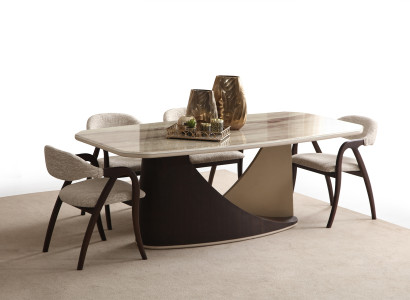 Beige Esszimmergarnitur Designer Holz Küchentisch 6x Polsterstühle