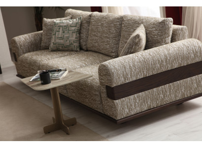 Komfortable Beige Wohnzimmer Sitzmöbel Edler 3-Sitzer Beistelltisch