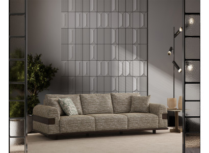 Eleganter Beiger Dreisitzer Wohnzimmer Polstersofa Edle Textilcouch