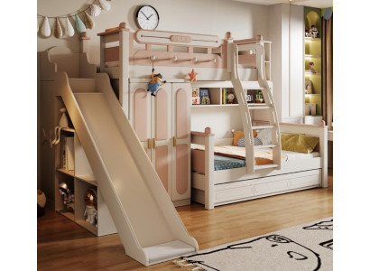 Kinderbett Etagenbett Holz weiß – Hochbett Doppelstockbett mit Rutsche