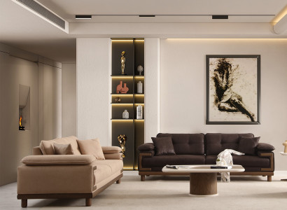 Beige Elegante Wohnzimmer Garnitur 2x Dreisitzer Couchen Couchtisch