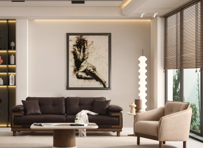 Braune Wohnzimmer Garnitur Polster 3-Sitzer Sessel Beistelltisch