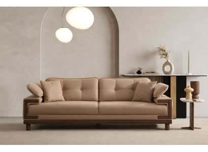 Moderne Wohnzimmer Couchgarnitur Designer 3-Sofa Holz Beistelltisch