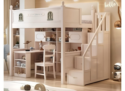 Weißes Holz Etagenbett – Doppelstockbett Kinderbett mit Schreibtisch modern