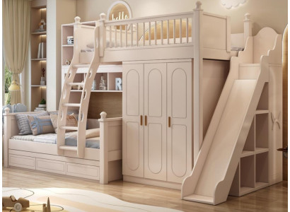 Weißes Holz Etagenbett mit Rutsche Doppelstockbett Kinderbett Jugendbett