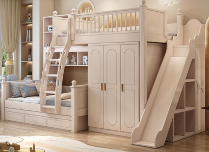 Weißes Holz Etagenbett mit Rutsche Doppelstockbett Kinderbett Jugendbett
