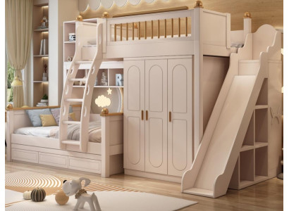 Doppelstockbett Holz weiß mit Rutsche Etagenbett Kinderbett Jugendbett