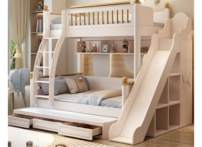 Etagenbett Kinderbett Holz weiß mit Rutsche Stockbett Doppelstockbett