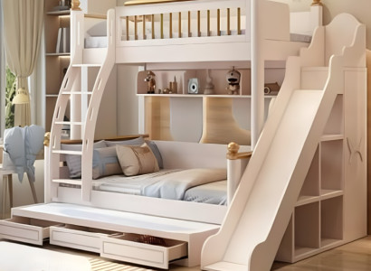 Etagenbett Kinderbett Holz weiß mit Rutsche Stockbett Doppelstockbett