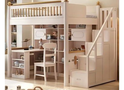 Holz Hochbett Etagenbett weiß mit Stufen Jugendbett Kinderbett Doppelstockbett